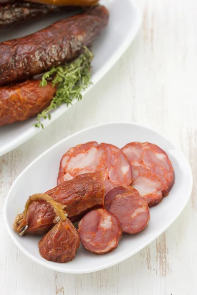 Chorizo on dish — Stock Photo, Image