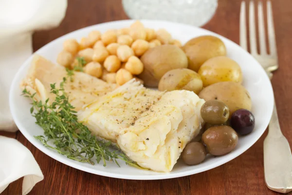 Cod fish with chickpea — Stock Photo, Image