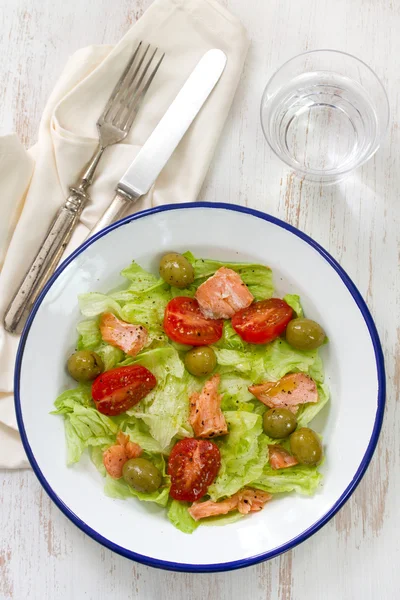 Salad with fish on plate — Stock Photo, Image