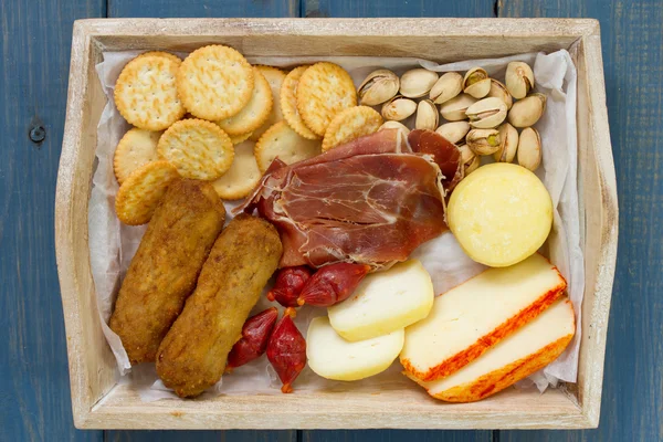 Cheese with meat croquete and cookies — Stock Photo, Image