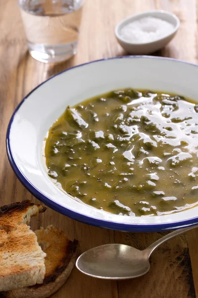 Sup sayuran dengan roti dan air — Stok Foto