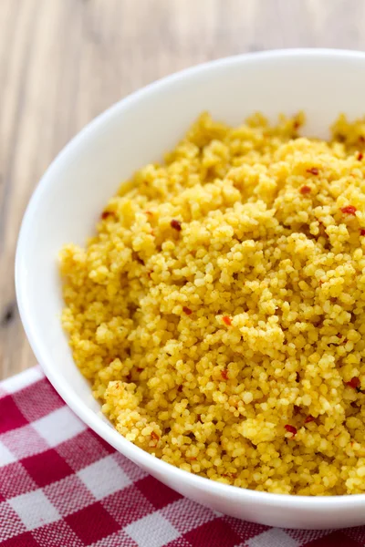 Couscous in white bowl — Stock Photo, Image