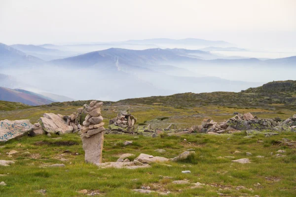 Stones in grass in mountains — Stock Photo, Image