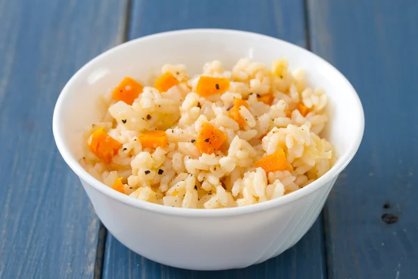 Rice with vegetables in white bowl — Stock Photo, Image