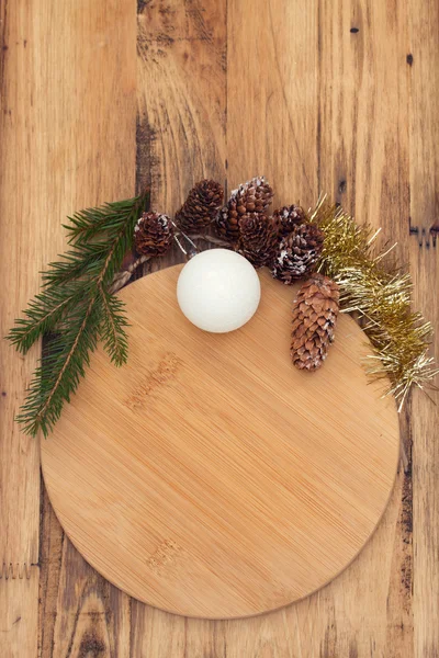 Christmas wooden board on brown wooden background — Stock Photo, Image