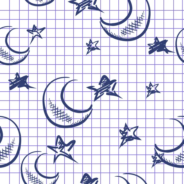 Doodle Moon And Stars Background — Stock Vector