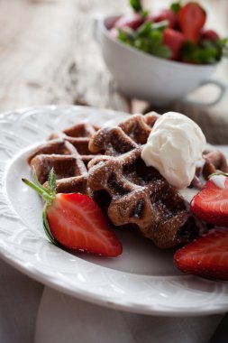 Waffle vanilyalı dondurma ile