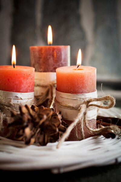 Candles with birch decorations