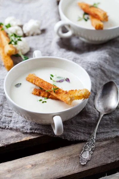 Soup with toasted bread — Stock Photo, Image