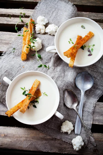 Soup with toasted bread — Stock Image Soup with toasted bread Stock Picture