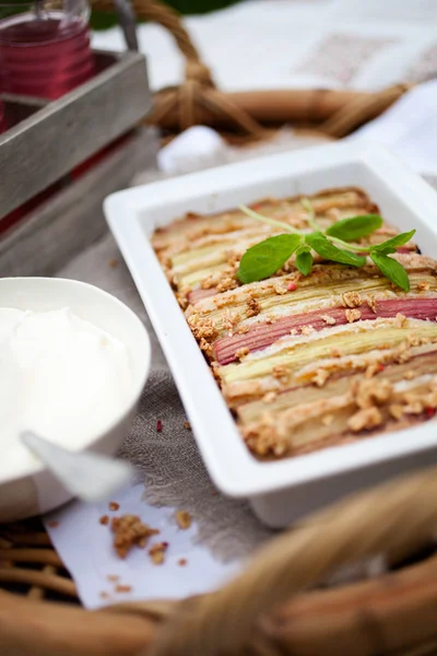 Homemade pie with fresh rhubarb — Stock Photo, Image