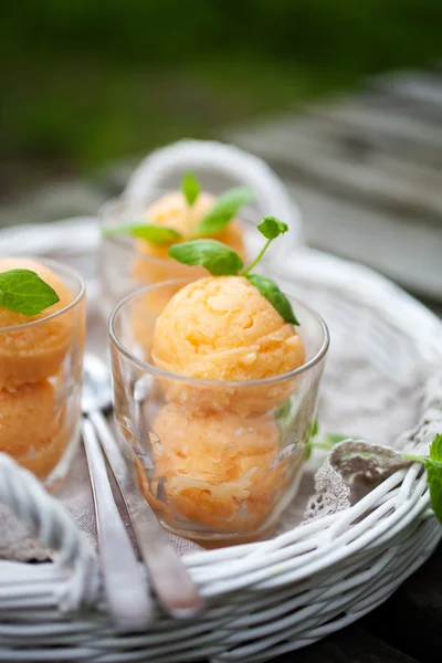 Sorbet with tropical fruits and mint — Stock Photo, Image