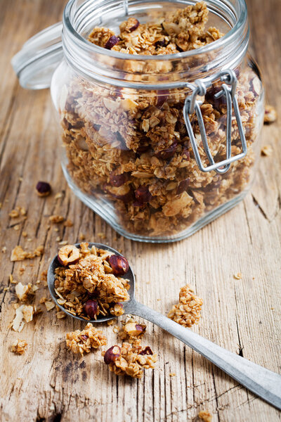 granola with hazelnuts and almonds
