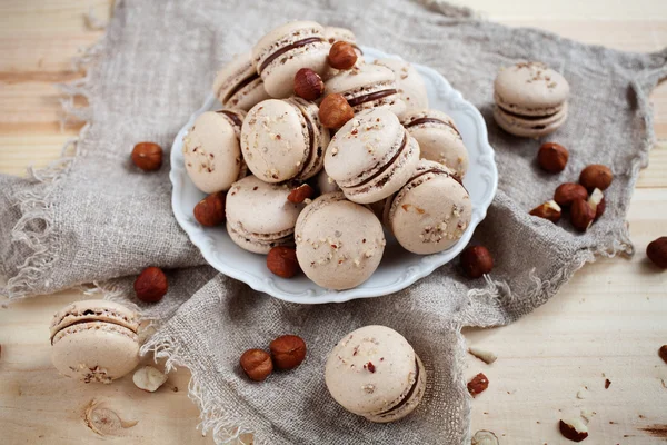 Macaroons with nuts and chocolate — Stock Photo, Image