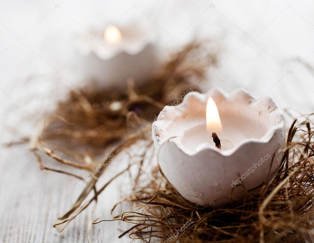 Easter eggs shell candles