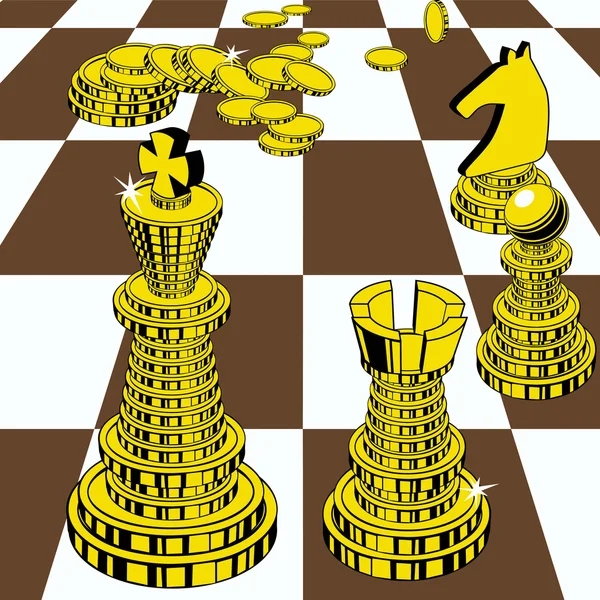 Chess pieces are composed of gold coins — Stock Vector