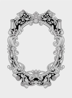 Eski tarz oval çerçeve, bir fotoğraf çerçevesini simüle etmek için siyah beyaz boyanmış.