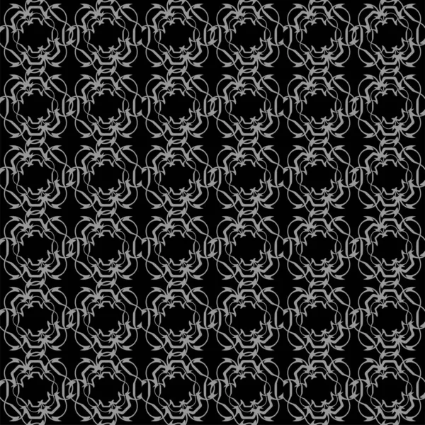 Απρόσκοπτη Αφηρημένη Γκρίζα Διακόσμηση Μαύρο Φόντο Αποτελούμενη Από Πολύπλοκες Ροζέτες — Διανυσματικό Αρχείο