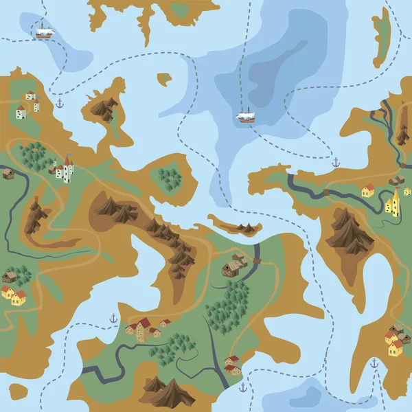 Patrón Inconsútil Que Parece Fantástico Mapa Geográfico Con Mares Continentes — Vector de stock
