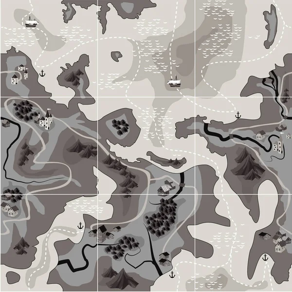 Образец Монохромного Бесшовного Фона Сером Тему Географической Карты Путешествия Фантастическую — стоковый вектор