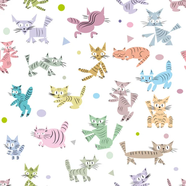 Seamless Pattern Children Things Image Funny Kittens White Background Figurines — Stock Vector