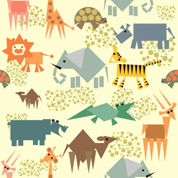 Seamless Pattern Depicting African Exotic Animals Figures Which Composed Simple — Stock Vector