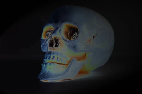 人間の頭蓋骨の恐ろしい骨格のイラスト ハロウィンのための典型的な漫画 不気味な — ストック写真