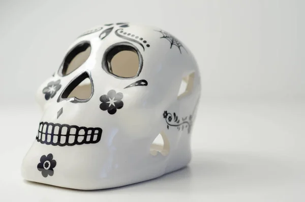 Crâne Céramique Calavera Fête Mexicaine Des Morts Avec Des Ornements — Photo