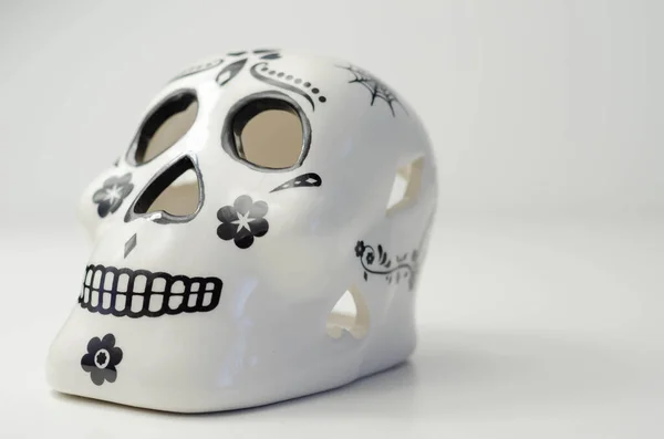 Keramische Schedel Calavera Van Mexicaanse Dag Van Doden Met Traditionele — Stockfoto