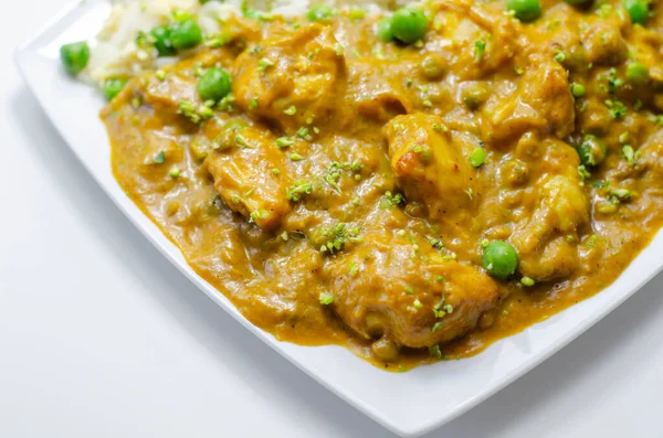 Kyckling Curry Med Ägg Stekt Ris Kyckling Bröst Bitar Milt — Stockfoto