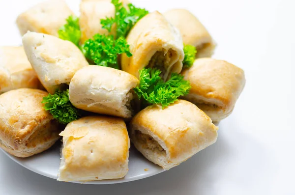 Cocktails Sausage Rolls Seasoned Pork Sausage Meat Wrapped Puff Pastry — Stock Photo, Image