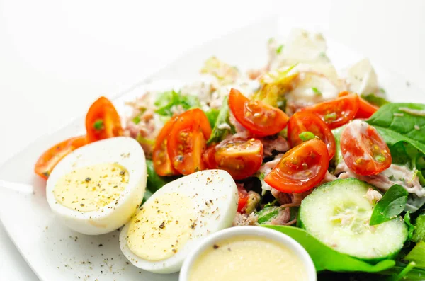 Salade Saine Salade Pommes Terre Avec Oeuf Dur Jambon Râpé — Photo