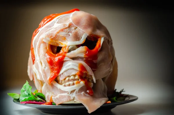 Comida Preparada Creativamente Forma Cráneo Aterrador Una Comida Divertida Interesante — Foto de Stock
