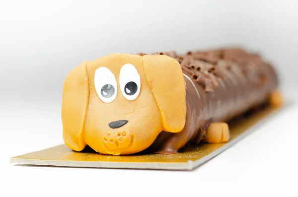 Торт Таксой Шоколадный Бисквит Шоколадными Сливками Покрытый Молочным Шоколадом Праздничный — стоковое фото