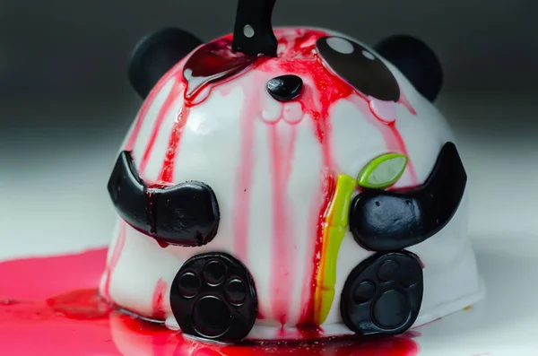 Skiktad Kaka Form Panda Dekorerad För Halloweenfest Skrämmande Söt Dessert — Stockfoto