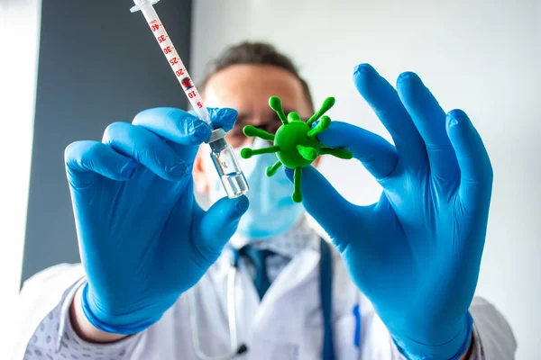 Doctor Background Vaccine Syringe One Hand Model Virus Other Idea — Stock Photo, Image