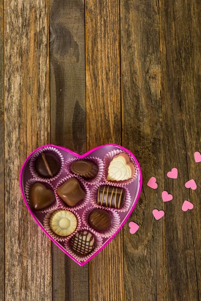 Čokolády ve tvaru srdce box — Stock fotografie