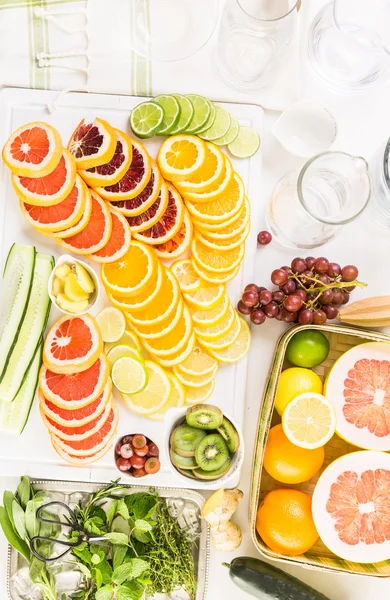 Ingredienser för att förbereda detox citrus infunderas vatten — Stockfoto