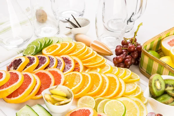 Ingredienser för att förbereda detox citrus infunderas vatten — Stockfoto