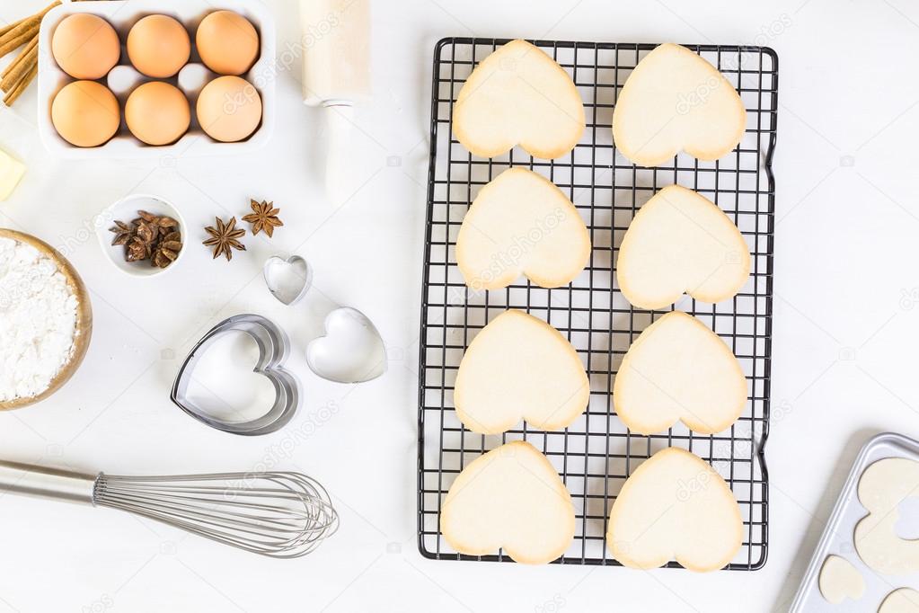 Baking heart shaped sugar cookies