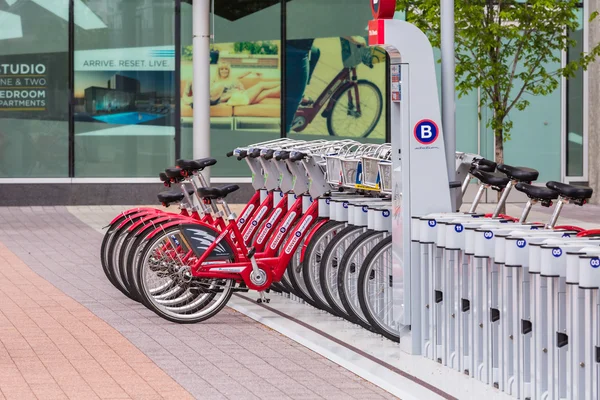 Red rental bikes — Stock Photo, Image