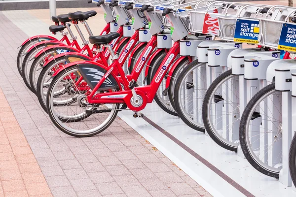 Red rental bikes — Stock Photo, Image