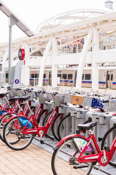 Red rental bikes — Stock Photo, Image