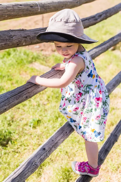 Toddler playing on the farm — Stock Photo, Image