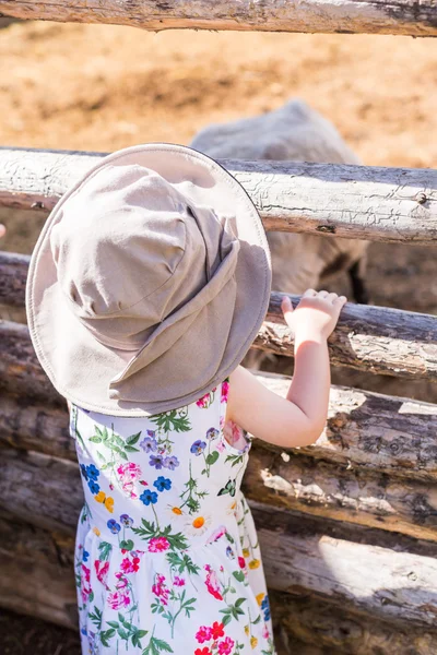 Enfant jouant à la ferme — Photo