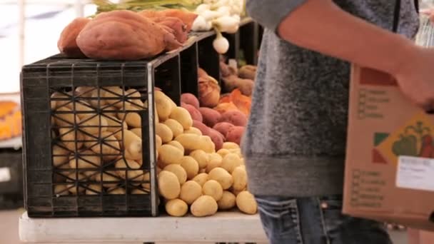Çiftçiler piyasada bulunan alışveriş hafta sonu — Stok video
