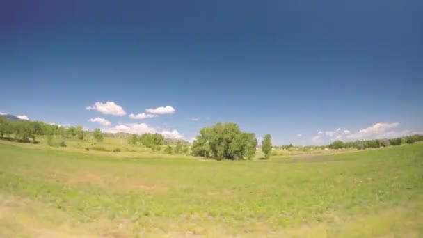 Auto fährt durch Grünland am Chatfield State Park. — Stockvideo