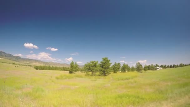 Auto fährt durch Grünland am Chatfield State Park. — Stockvideo