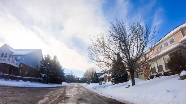 Driving Typical American Suburban Neighborhood Cold Winter Morning — Stock Photo, Image