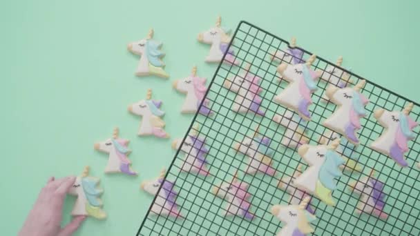 Step Step Decorating Unicorn Sugar Cookies Royal Icing — Stock Video